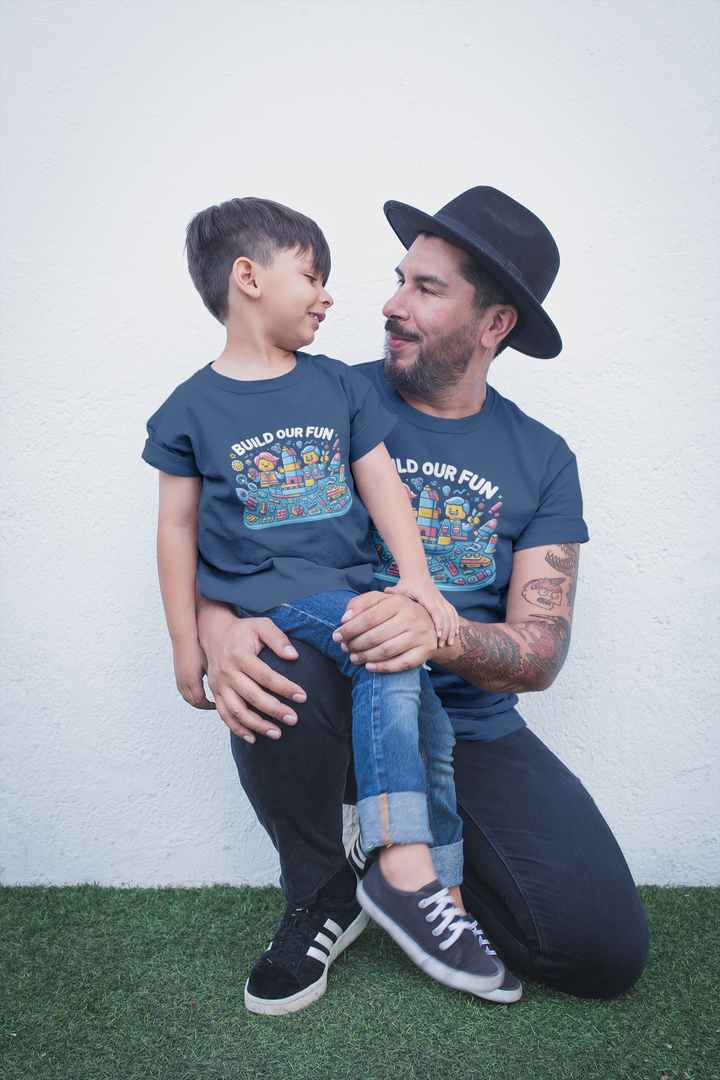 Unisex Navy Blue Cotton Graphic Tees for Dad &amp; Kids - Build Our Fun
