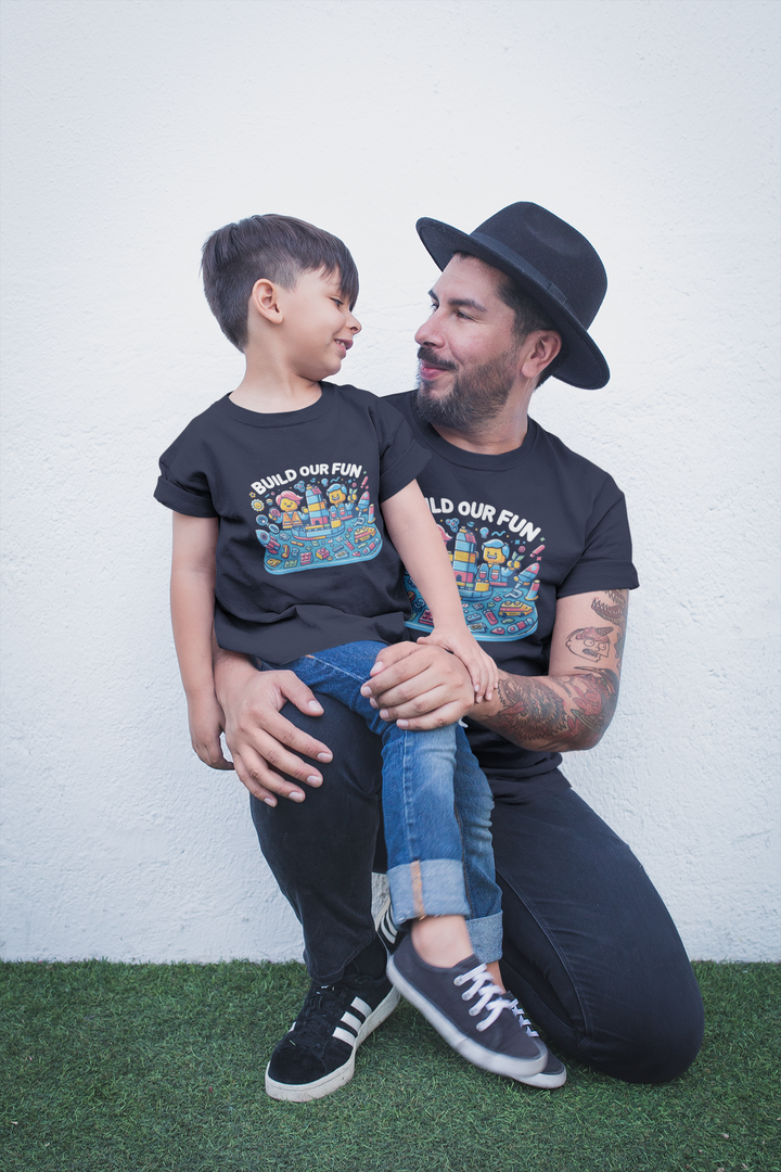 Unisex Black Cotton Graphic Tees for Dad &amp; Kids - Build Our Fun