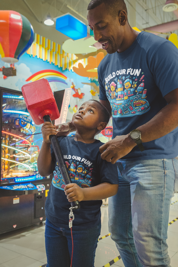 Unisex Navy Blue Cotton Graphic Tees for Dad &amp; Kids - Build Our Fun
