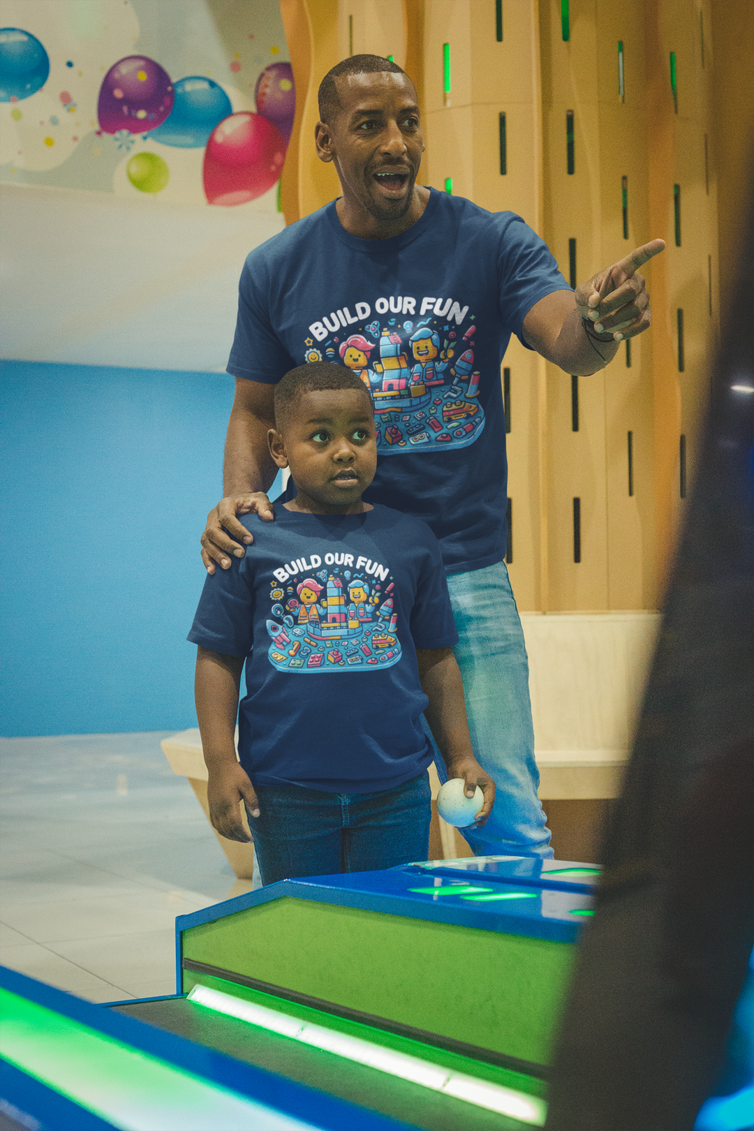 Unisex Navy Blue Cotton Graphic Tees for Dad &amp; Kids - Build Our Fun