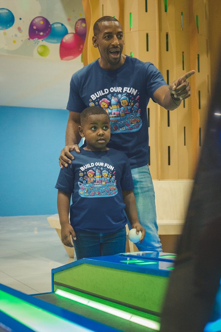 Unisex Navy Blue Cotton Graphic Tees for Dad &amp; Kids - Build Our Fun