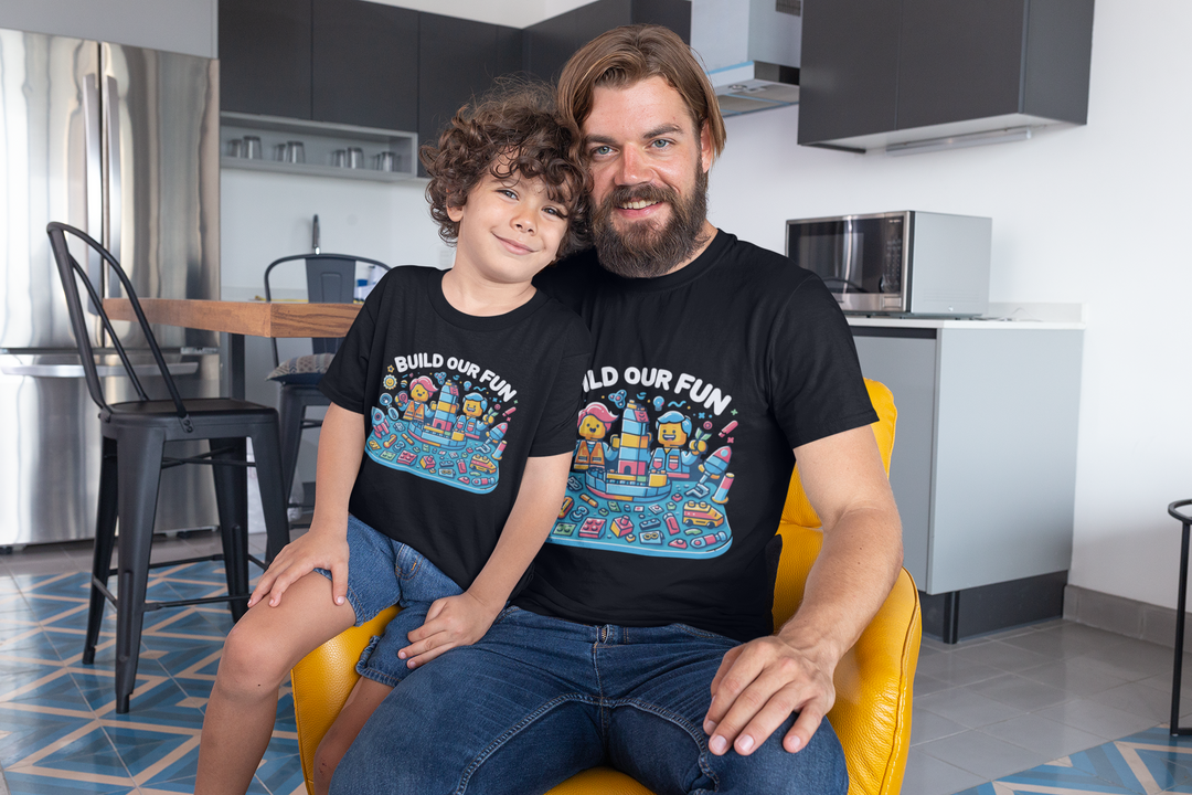 Unisex Black Cotton Graphic Tees for Dad &amp; Kids - Build Our Fun