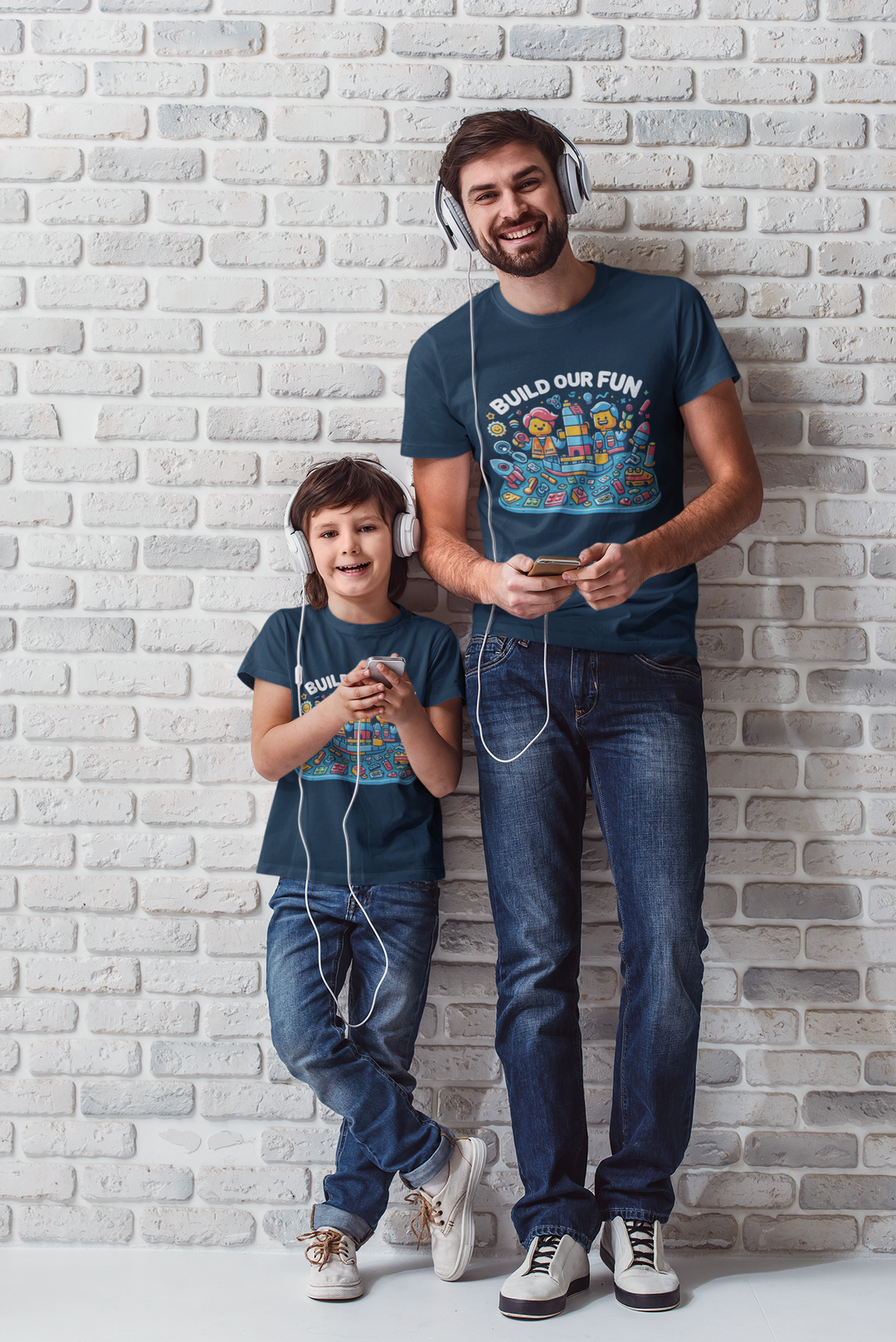 Unisex Navy Blue Cotton Graphic Tees for Dad &amp; Kids - Build Our Fun